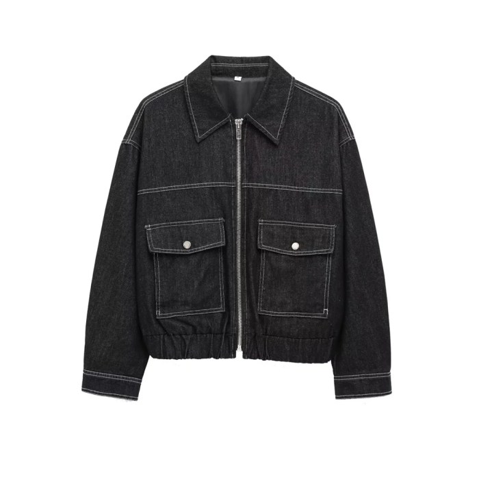 zach women's denim effect jacket, high waisted pleated pants Zach women's Denim effect jacket, high waisted pleated pants 2