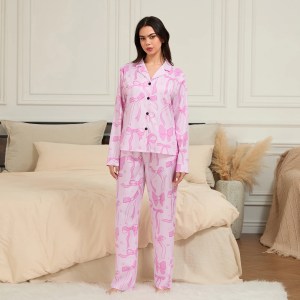 women's bow 2 piece longsleeve loungewear pyjama set Women's Bow 2 Piece Longsleeve Loungewear Pyjama Set 3