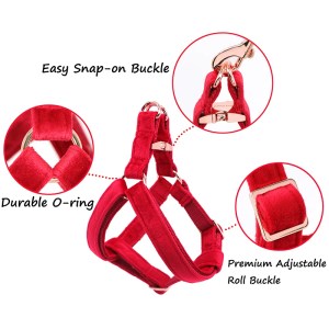 Red Velvet Dog Harness Basic Dog Leash Adjustable Buckle Cotton Fabric for Dog or Cat 2