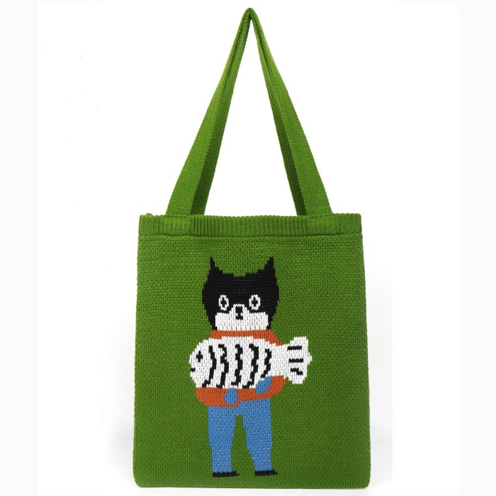 fashion crochet tote bag – stylish jacquard cat fish, large capacity soft knitted pouch, shopping bag Fashion Crochet Tote Bag – Stylish Jacquard Cat Fish, Large Capacity Soft Knitted Pouch, Shopping Bag
