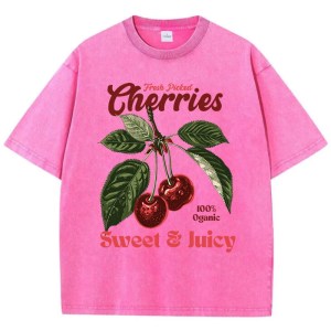 Fresh Picked Cherries T-Shirt – Women’s Distressed Oversized Cotton Tee with Sweet Fruit Print 3