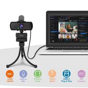 FIFINE 1440p Full HD PC Webcam with Microphone, tripod, for USB Desktop & Laptop,Live Streaming Webcam for Video Calling-K420 2