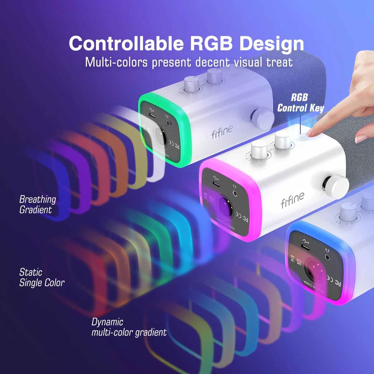 FIFINE XLR/USB Dynamic Microphone with Headphone Jack/RGB/Mute,MIC for Recording Streaming Gaming PS4/PS5 Ampligame AM8W 3