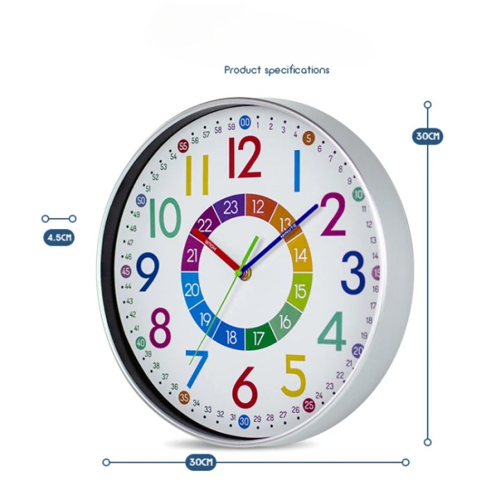 12 inch early childhood education wall clock – silent, battery powered, colourful 12-inch Early Childhood Education Wall Clock – Silent, Battery-Powered, Colourful 6