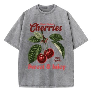 Fresh Picked Cherries T-Shirt – Women’s Distressed Oversized Cotton Tee with Sweet Fruit Print 4