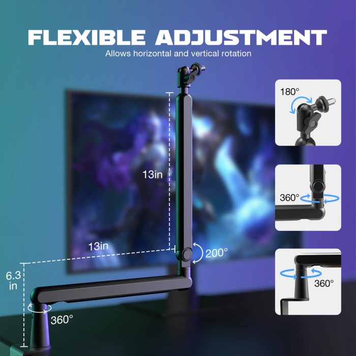 fifine adjustable low profile arm microphone stand with cable managment/desk mount, suspension boom for k688 ampligame am8 bm88 FIFINE Adjustable Low-profile Arm Microphone Stand with Cable Managment/Desk Mount, Suspension Boom for K688 Ampligame AM8-BM88 3