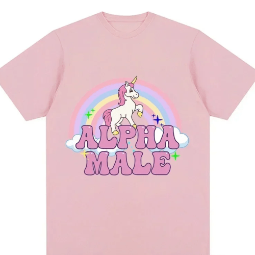 alpha male unicorn tee rainbow graphic unisex tee
