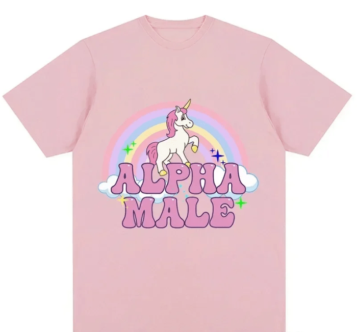 alpha male unicorn tee rainbow graphic unisex tee