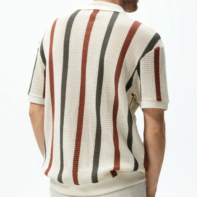 Men\s See-through Knit Stripe Shirt 6