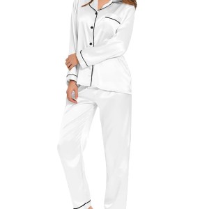 Women's Satin Pyjamas Loungewear Two-piece Sleepwear 6