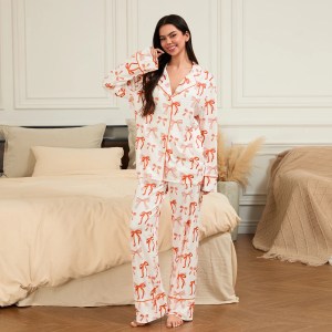 women 2 piece pyjamas long sleeve bow sleepwear Women 2 Piece Pyjamas Long sleeve Bow Sleepwear 2