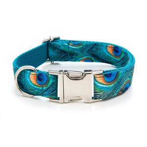 peacock print pet dog collar and leash set Peacock Print Pet Dog Collar and Leash Set 2