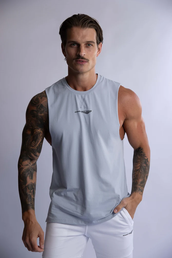 HARD HITTERS MEN'S CREW COTTON TANK STEEL BLUE X-LARGE