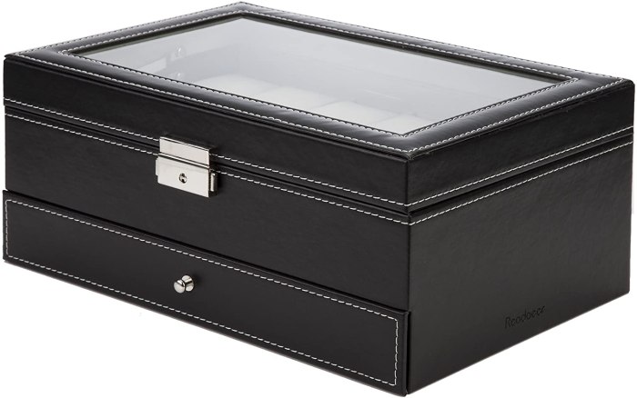black leather watch box jewelry display case with drawers (12 slots with 2 layers)