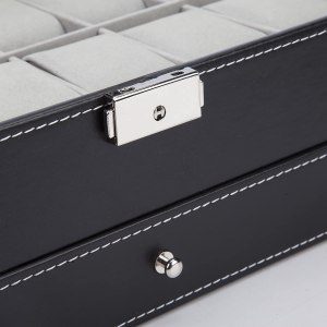 black leather watch box jewelry display case with drawers (12 slots with 2 layers)