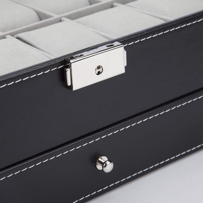 black leather watch box jewelry display case with drawers (12 slots with 2 layers)