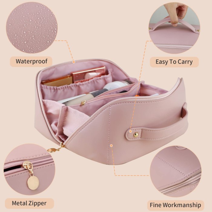 large travel cosmetic bag portable make up makeup bag waterproof pu leather storage pink