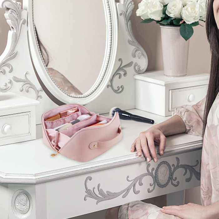 large travel cosmetic bag portable make up makeup bag waterproof pu leather storage pink