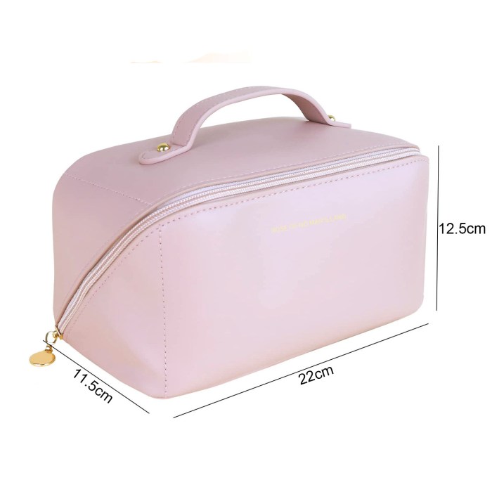 large travel cosmetic bag portable make up makeup bag waterproof pu leather storage pink