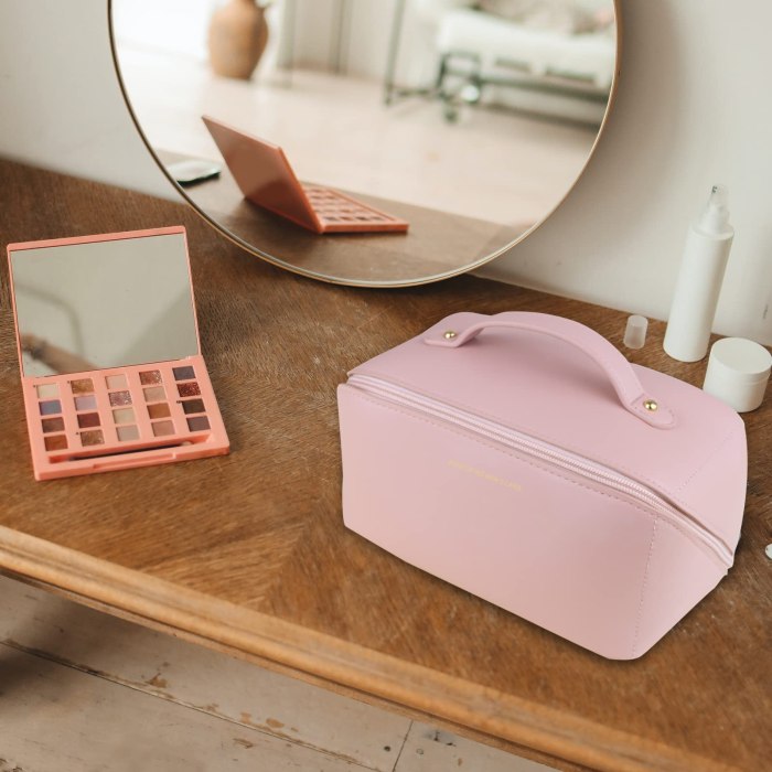 large travel cosmetic bag portable make up makeup bag waterproof pu leather storage pink