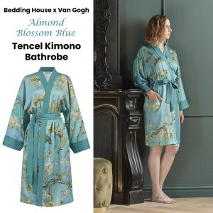 bedding house van gogh almond blossom blue kimono bath robe large/extra large bedding house van gogh almond blossom blue kimono bath robe large/extra large