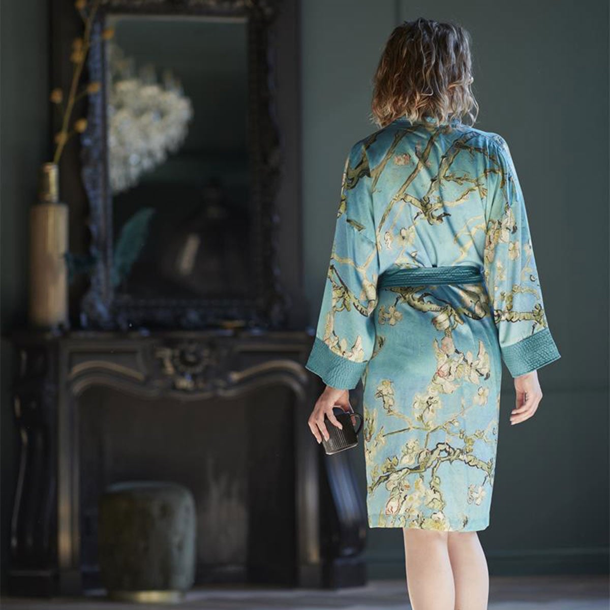 bedding house van gogh almond blossom blue kimono bath robe large/extra large bedding house van gogh almond blossom blue kimono bath robe large/extra large