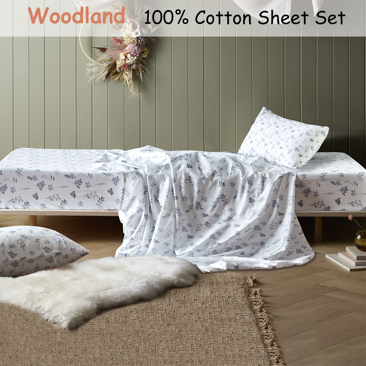 happy kids woodland white cotton sheet set single