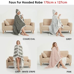 ramesses faux fur hooded robe grey white stripe