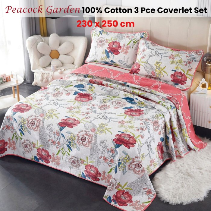 100% cotton lightly quilted coverlet set peacock garden pink queen 100% cotton lightly quilted coverlet set peacock garden pink queen