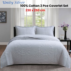 100% cotton lightly quilted coverlet set unity silver queen