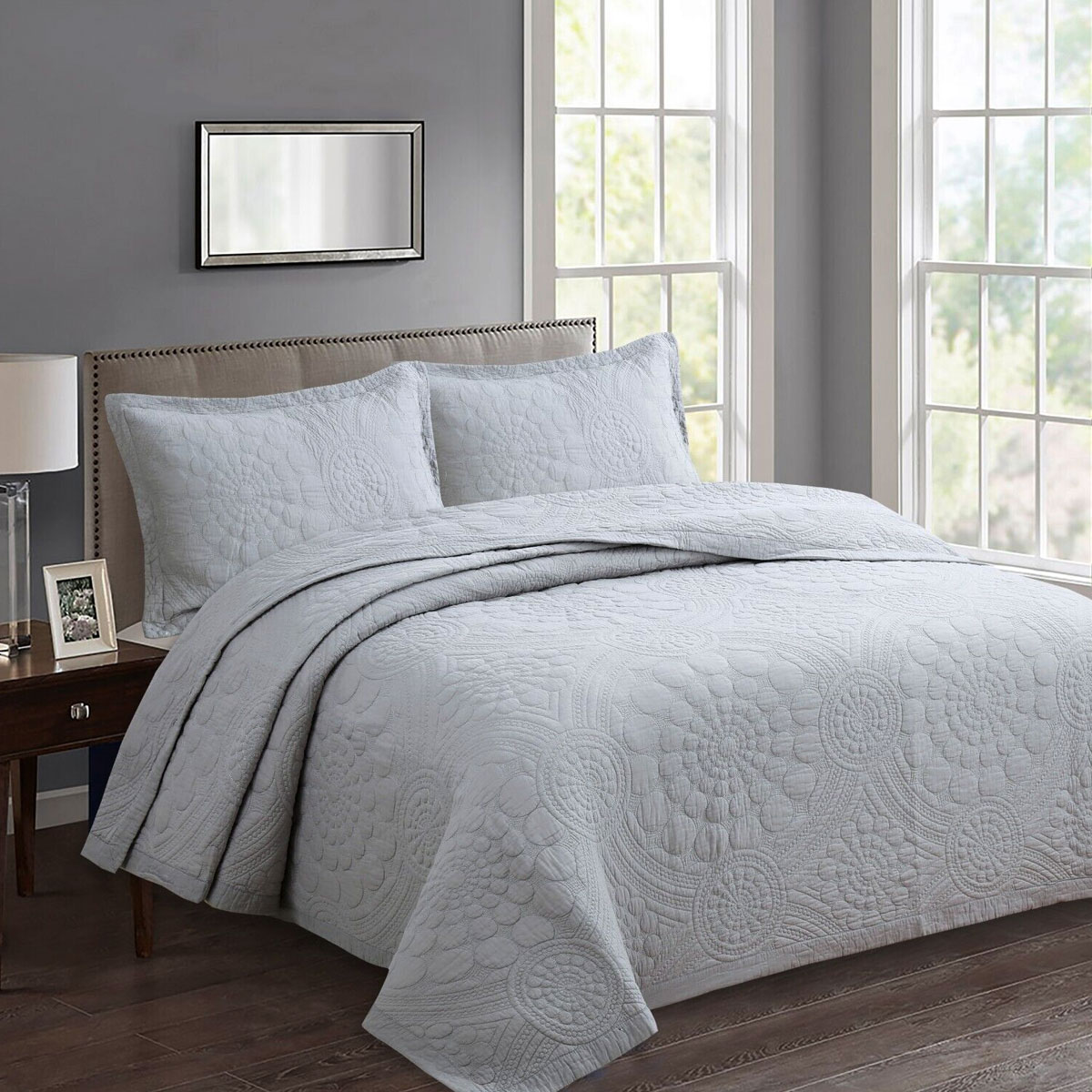 100% cotton lightly quilted coverlet set unity silver queen