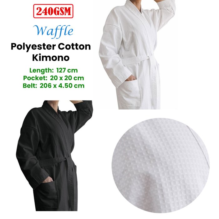 jason 240gsm waffle polyester cotton kimono white jason 240gsm waffle polyester cotton kimono white