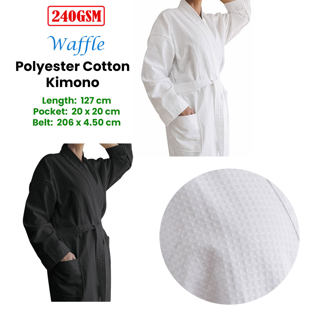jason 240gsm waffle polyester cotton kimono white