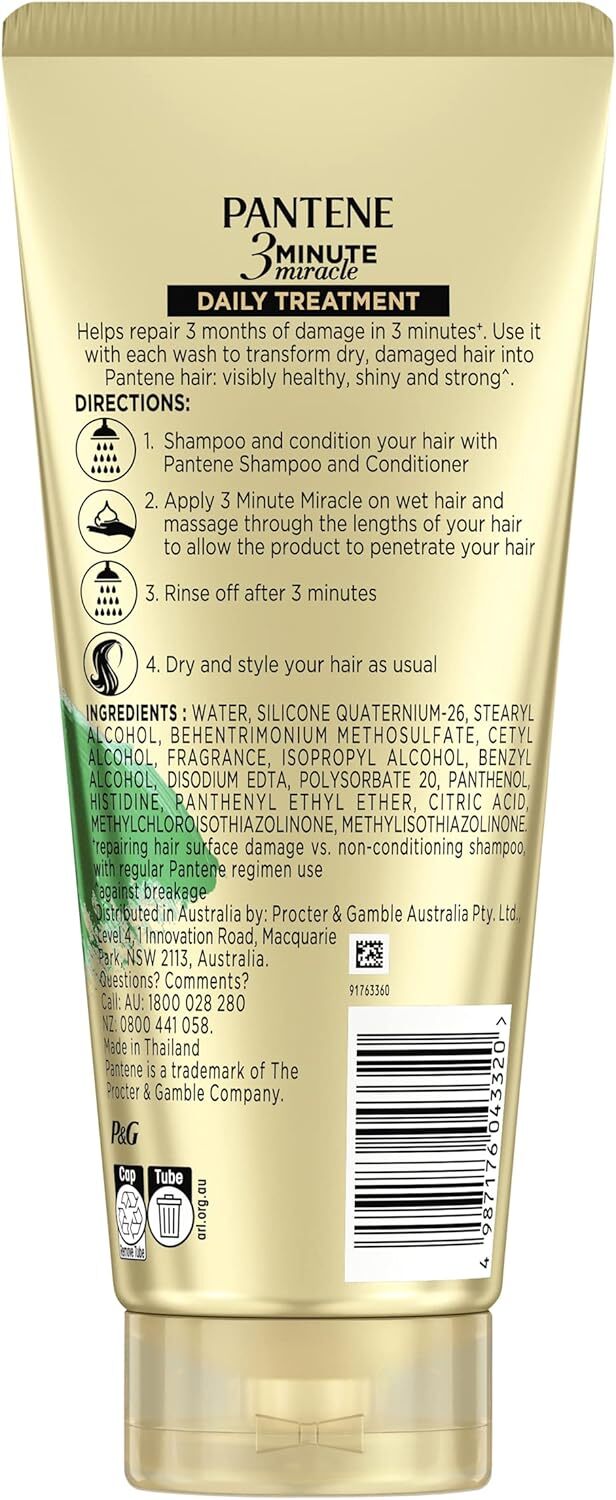 pantene 3 minute miracle smooth and sleek deep conditionining treatment for frizzy hair, 400ml