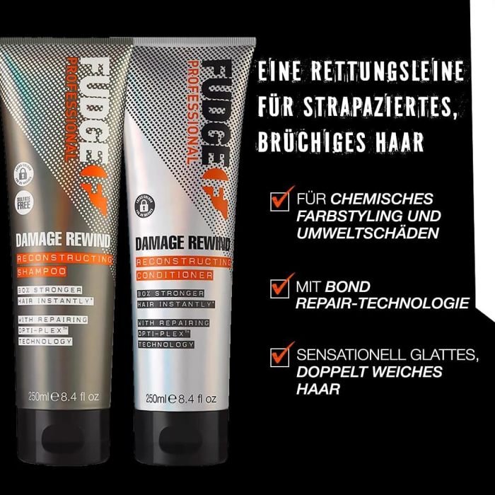 fudge professional damage rewind, hair repairing shampoo, 90 percent stronger hair instantly 250 ml