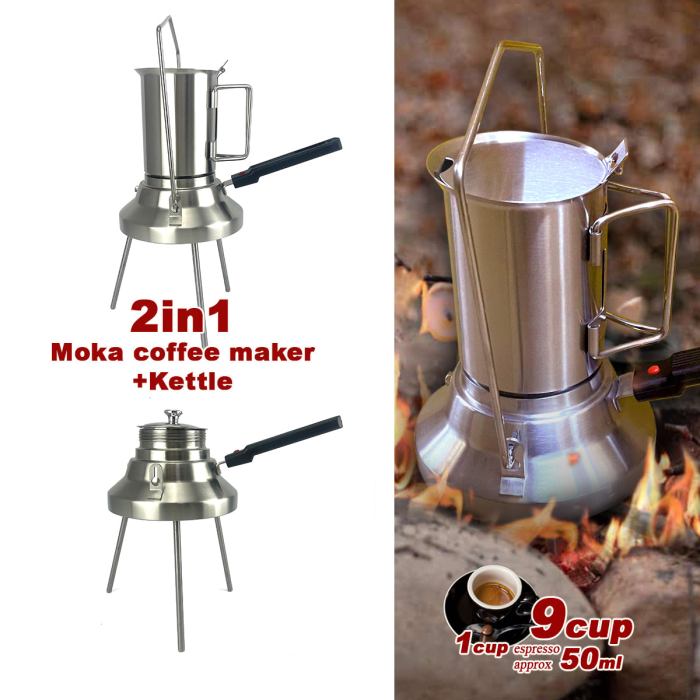 2 in 1 camping stainless steel 9cup pot moka coffee maker italian espresso kettle 2024 new modle 2 in 1 camping stainless steel 9cup pot moka coffee maker italian espresso kettle 2024 new modle