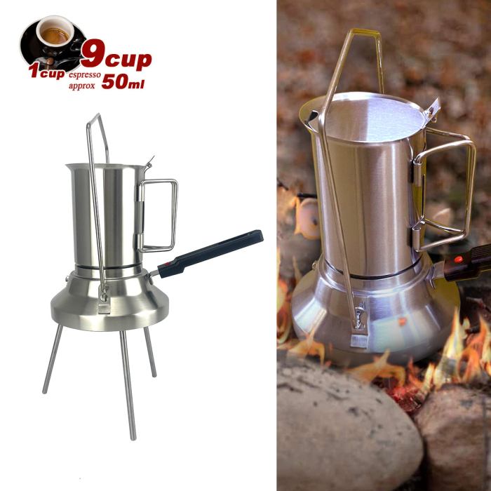 2 in 1 camping stainless steel 9cup pot moka coffee maker italian espresso kettle 2024 new modle 2 in 1 camping stainless steel 9cup pot moka coffee maker italian espresso kettle 2024 new modle