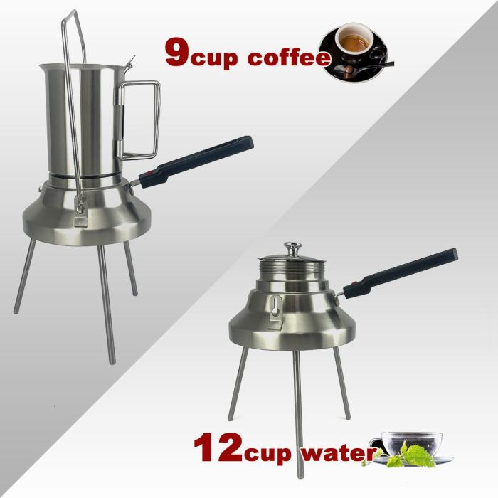 2 in 1 camping stainless steel 9cup pot moka coffee maker italian espresso kettle 2024 new modle 2 in 1 camping stainless steel 9cup pot moka coffee maker italian espresso kettle 2024 new modle