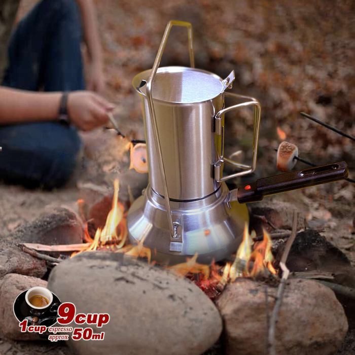 2 in 1 camping stainless steel 9cup pot moka coffee maker italian espresso kettle 2024 new modle 2 in 1 camping stainless steel 9cup pot moka coffee maker italian espresso kettle 2024 new modle