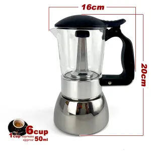 borosilicate glass stainless steel moka pot coffee maker italian espresso 6cups