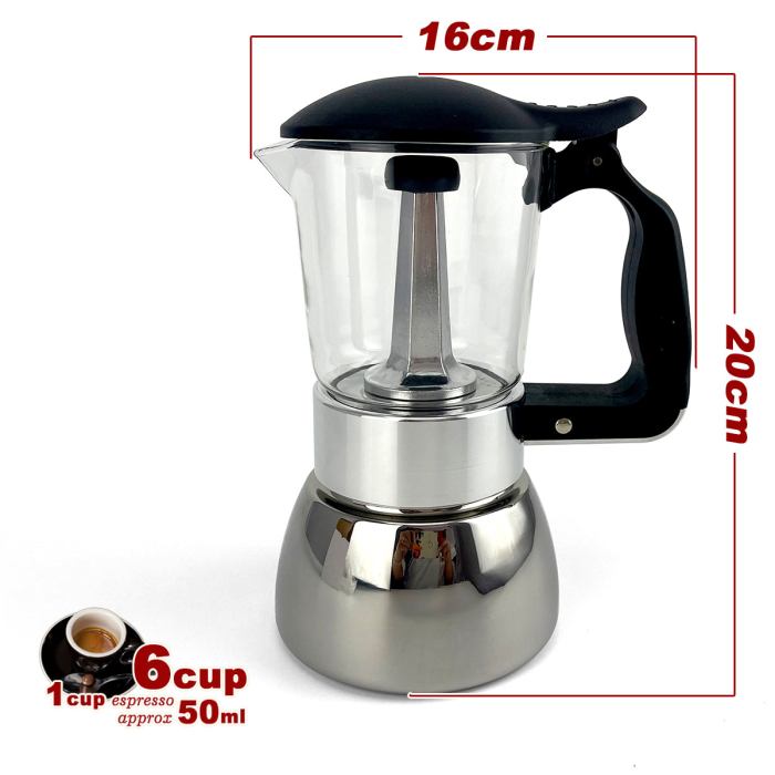 borosilicate glass stainless steel moka pot coffee maker italian espresso 6cups