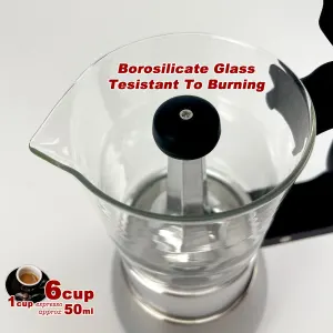 borosilicate glass stainless steel moka pot coffee maker italian espresso 6cups