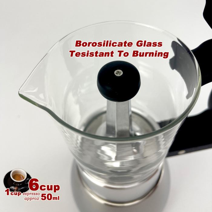 borosilicate glass stainless steel moka pot coffee maker italian espresso 6cups