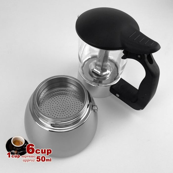 borosilicate glass stainless steel moka pot coffee maker italian espresso 6cups
