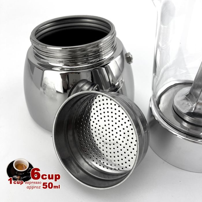 borosilicate glass stainless steel moka pot coffee maker italian espresso 6cups