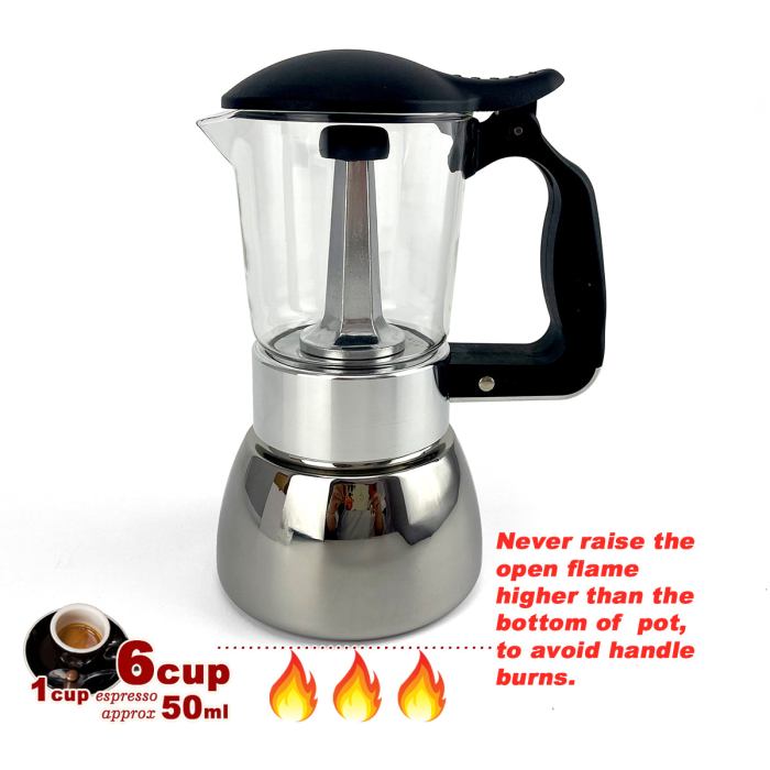 borosilicate glass stainless steel moka pot coffee maker italian espresso 6cups