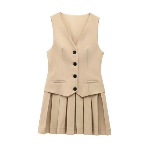 zach women's wide pleated vest skirt + sleeveless vest set Zach women's wide pleated vest Skirt + sleeveless Vest Set 3