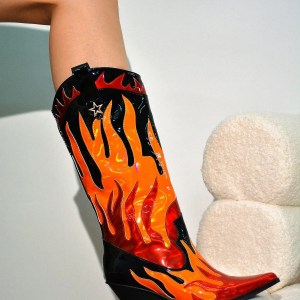 ROCK STAR ROYAL Mid-Calf Flame Point Boots