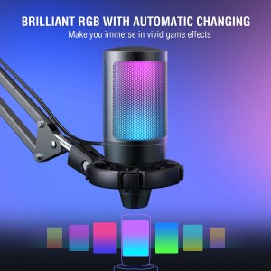 FIFINE USB Gaming Microphone Kit for PC,PS4/5 Condenser Cardioid Mic Set with Mute Button/RGB /Arm Stand 2