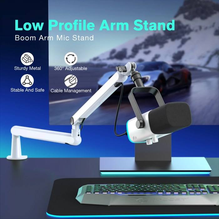 fifine low profile boom arm microphone stand with desk mount/cable managment, adjustable mic boom FIFINE Low-profile Boom Arm Microphone Stand with Desk Mount/Cable Managment, Adjustable Mic Boom 1